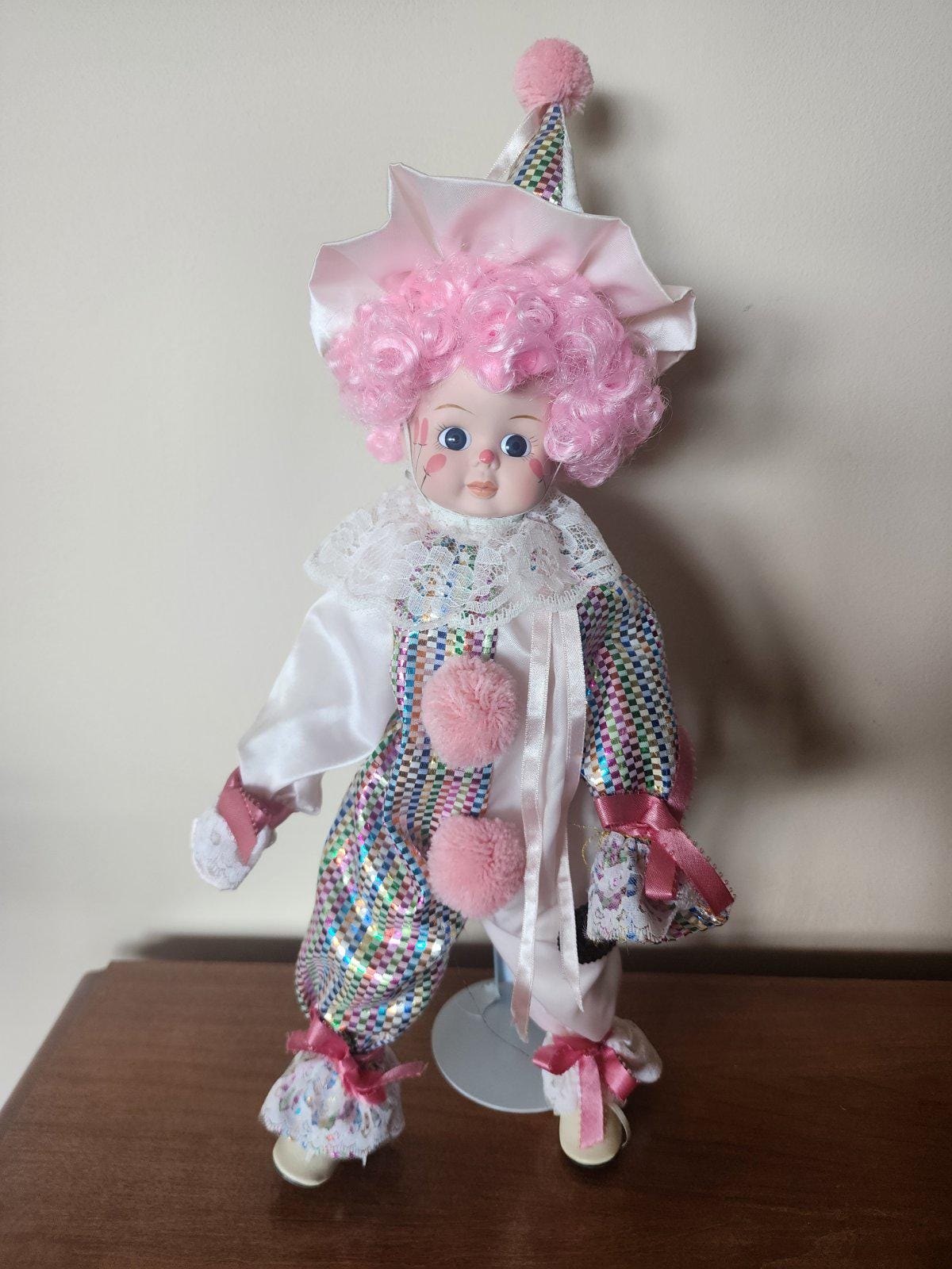 Vintage Brinn's Porcelain Clown Doll, 1990 Authentic Collectible