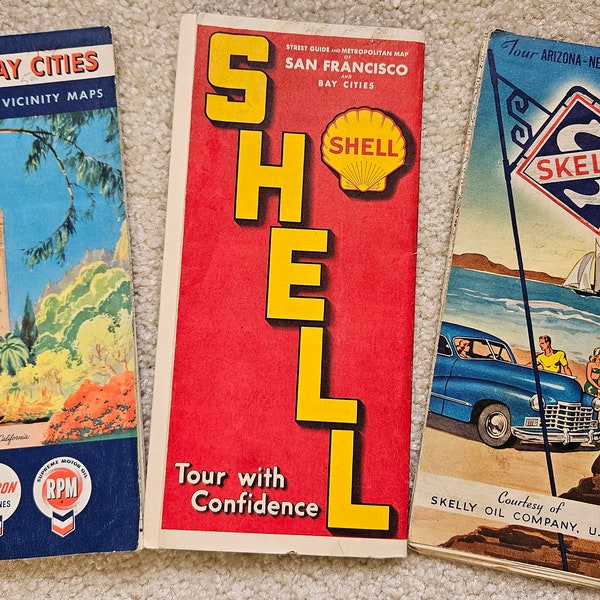3 VINTAGE ROADMAPS, 1940s San Francisco, East Bay, Arizona-New Mexico