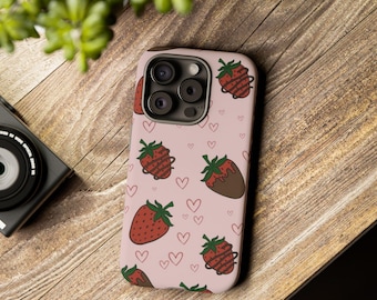 Chocolate Covered Strawberries Phone Case | Pink Heart Pattern, Design