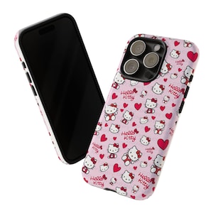 Hello Kitty Pattern Phone Case | Cute Pink Hearts iPhone and Samsung | Valentines Themed Phone Case image 1