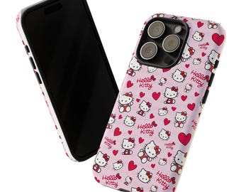 Funda para teléfono con diseño de Hello Kitty / Funda para iPhone y Samsung con lindos corazones rosas / Funda para teléfono con temática de San Valentín