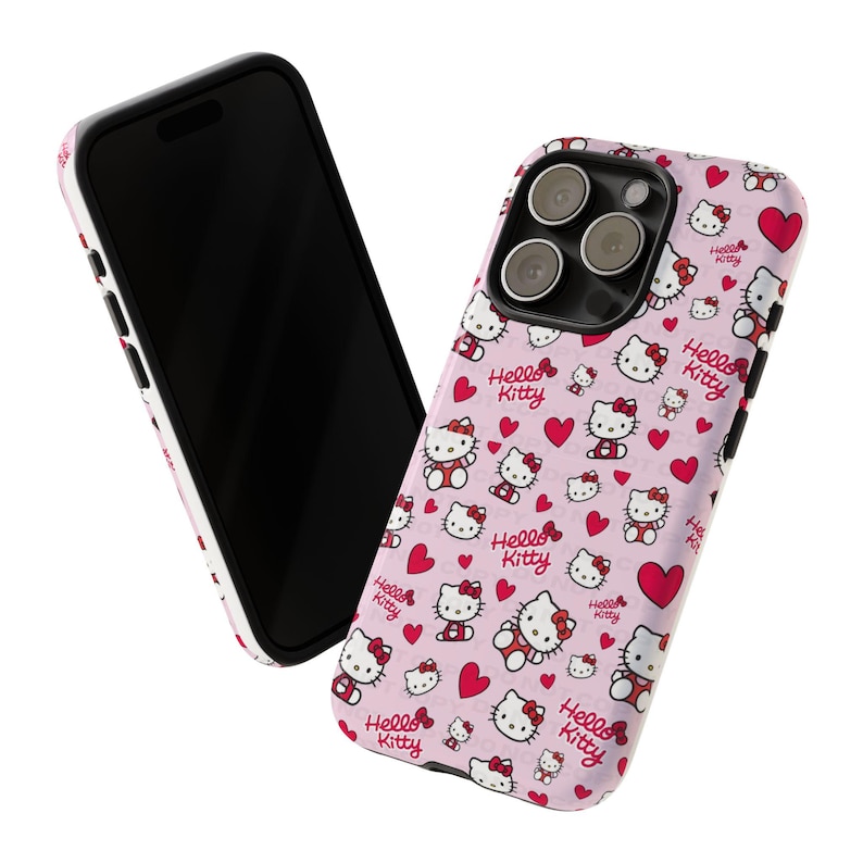 Hello Kitty Pattern Phone Case | Cute Pink Hearts iPhone and Samsung | Valentines Themed Phone Case image 1