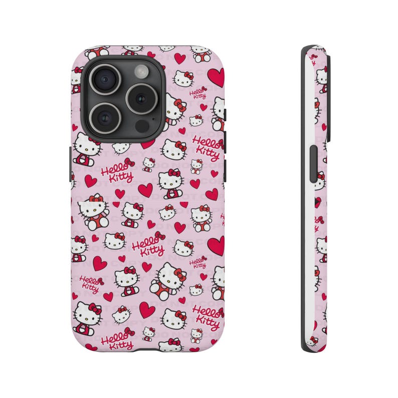 Hello Kitty Pattern Phone Case | Cute Pink Hearts iPhone and Samsung | Valentines Themed Phone Case image 3