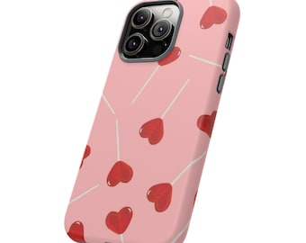 Heart Lollipop Pattern Phone Case | Pink Valentines Gift