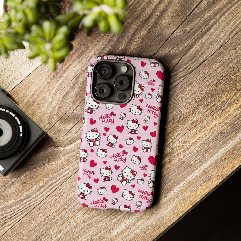 Hello Kitty Pattern Phone Case | Cute Pink Hearts iPhone and Samsung | Valentines Themed Phone Case image 2