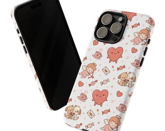 Funda para teléfono con diseño de corazones de Cupido Kawaii / Fundas resistentes con temática de San Valentín