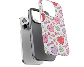 Funda para teléfono con corazones de caramelo kawaii / Patrón de San Valentín