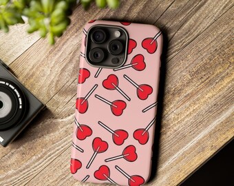 Heart Lollipop Pattern Tough Case | Pink Red Valentines Phone Cover