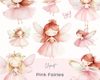 Fairy Garden Clipart, Watercolor Enchanted Fairy Clipart, Magic Fairy Garden Clipart,Woodland Fairy Clipart, Fairy House PNG, Pink Fairy PNG