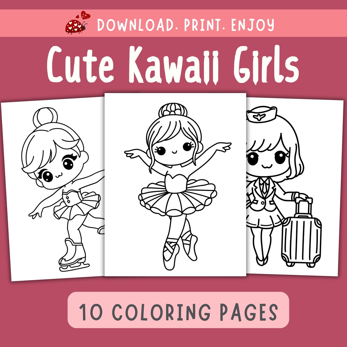 Kawaii Girls Coloring Pages 10 Cute Anime-inspired Girls in Fun Roles ...