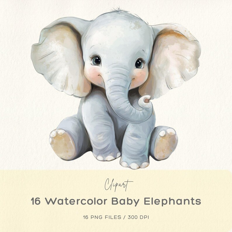 Watercolor Baby Elephant Clipart, Baby Elephant Clipart, Baby Elephant ...