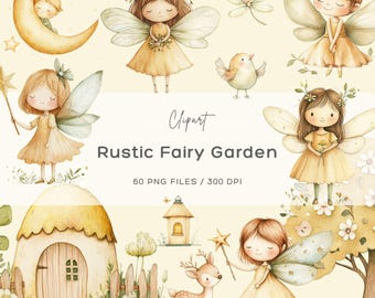 Summer Fairy Garden Clipart, Fairy House Clipart, Garden Fairy Watercolor Clipart, Enchanted Fairy Clipart, Fairy Clipart, Fairy House PNG