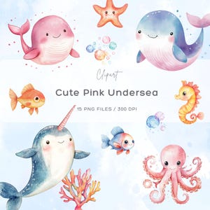 Unterwasser Aquarell Clipart, Ozean Meer Leben PNG Bundle, niedliche Meerestiere, Ozean Tiere Clipart, Unterwasser Clipart, Meerestiere Clipart