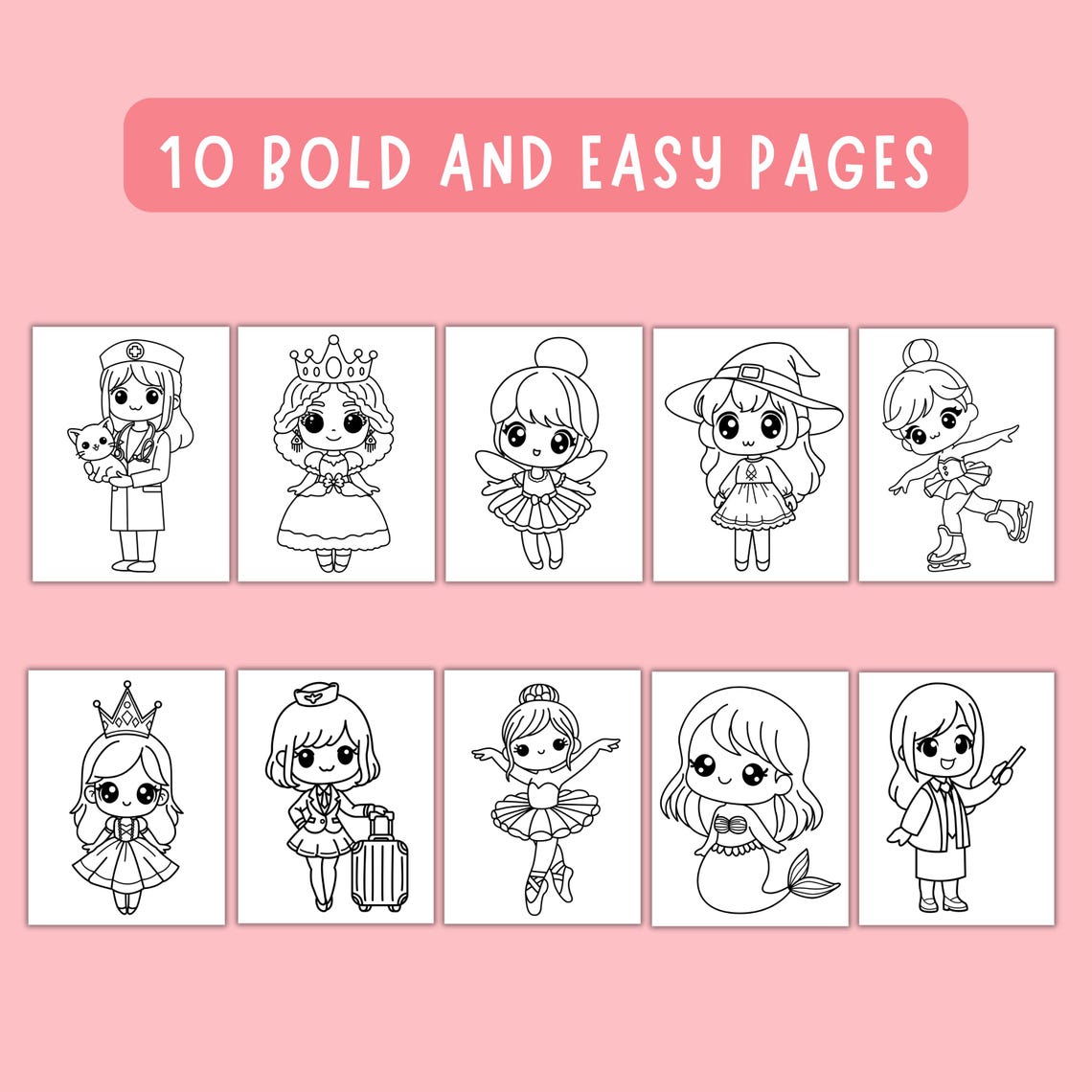 Kawaii Girls Coloring Pages 10 Cute Anime-inspired Girls in Fun Roles ...