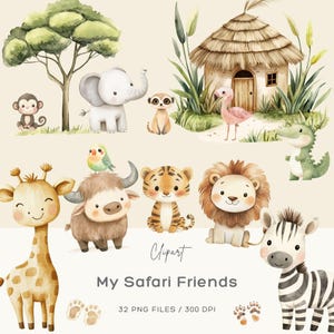 Clipart animali safari, Clipart safari asilo nido, Clipart acquerello safari, PNG asilo nido giungla, Clipart animali giungla, Animali safari cuccioli