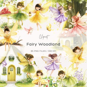 Clipart fée, clipart fée des bois, forêt fée des cliparts, jardin féerique, clipart maison de fée aquarelle, fées de la forêt enchantée