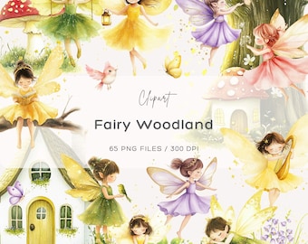 Fairy Clipart, Woodland Fairy Clipart, Forest Fairy Clipart, Fairy Garden, Watercolor Fairy House Clipart, Enchanted Forest Fairies