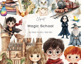 Magic School Clipart, Wizard School Clipart, Watercolor Wizard Clipart, Fantasy Wizard Characters & Castle Scenes, Wizard School Watercolor