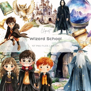 Clipart de escola de bruxaria, Clipart de escola de magia, Clipart de feiticeiro, Pacote de clipart de bruxaria, Aquarela de escola de bruxaria, Clipart de escola de magia