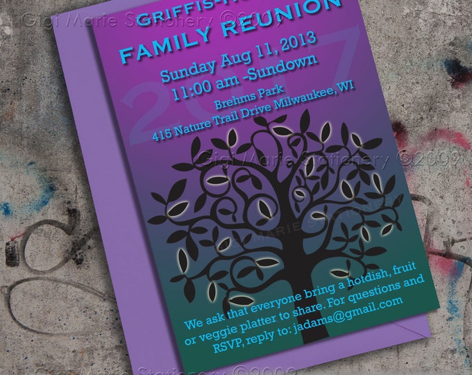 Family Reunion Save the Date DIY Digital file Modern Reunion Available printed with envelopes too Neon Family Tree DIY PRINTABLE