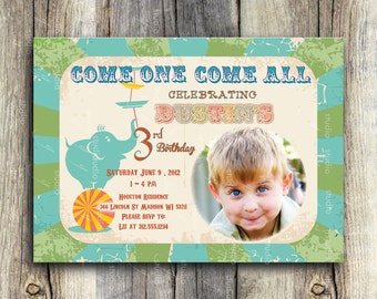 Vintage Circus PHOTO Party Invitation -DIGITAL DIY Printable