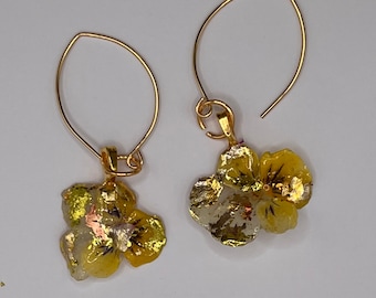 Genuine Yellow Pansy Earrings