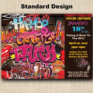GRAFFITI THEMED Party Invitation -tagging - Paint Splatter - Hip Hop - 90&#39;s Party - 80&#39;s Party DIGITAL