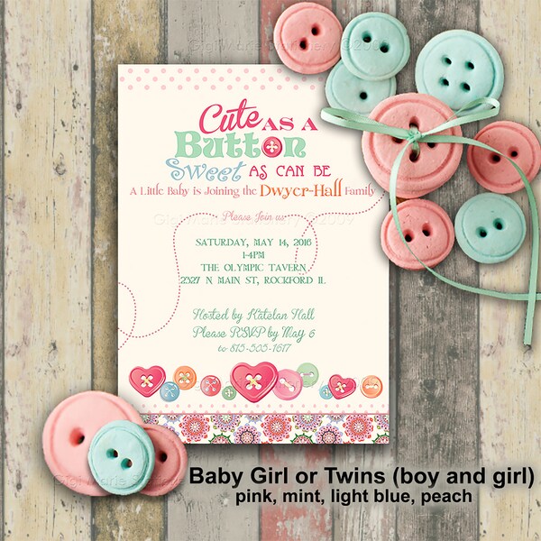 Cute as a Button Girl Invitations Etsy