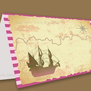 Tarjetas de carpa con mapa del tesoro de piratas para niñas y piratas para niños, tarjetas de lugar y tarjetas de postre, manualidades digitales, configuraciones de lugar, tarjetas de postre, etiquetas de alimentos