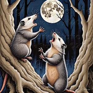 Dos zarigüeyas gritándole a la luna (imágenes digitales, PNG, imágenes prediseñadas, archivos PNG digitales, vectores, arte digital)