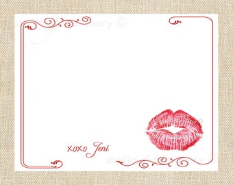 Valentines Day Love Notes - X's and O's - Kiss - Red Lips Love Note Card DIGITAL DIY