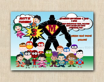 Superhero Super Kids Birthday Party Invitation - DIGITAL DIY or Printable