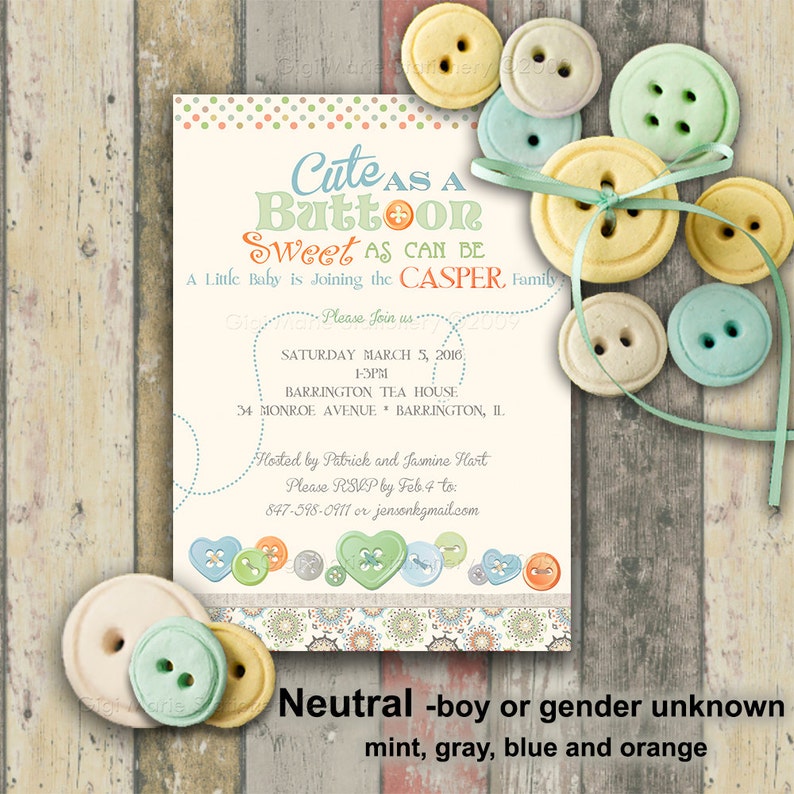 DIGITAL DIY Cute as a Button Baby Shower Invitations for BOY - Etsy