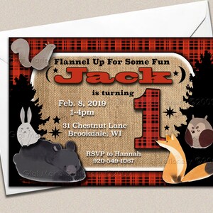 DIGITAL DIY INVITATION - Red Flannel - Lumberjack - Woodland Critters - Woodland Birthday - Flannel Birthday