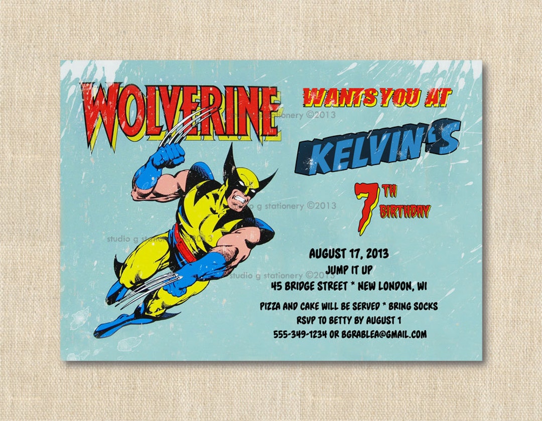 Superhero WOLVERINE Birthday Party Invitation - 12 Printed Invitations ...