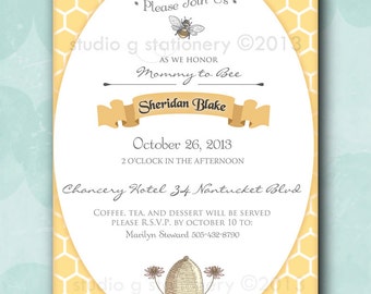 Mommy to Bee Baby Shower Invitation - Bumble Bee PRINTED INVITATIONS with Envelope