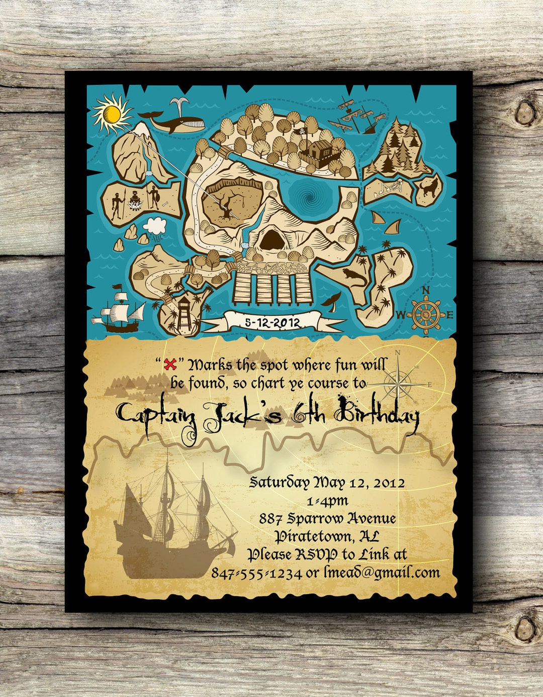 Pirate Map Birthday Invitation Boys Pirate Party Custom Etsy