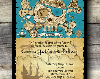 Pirate Map Birthday Invitation - Boys Pirate Party - Custom Pirate Invitation DIGITAL DIY Printable