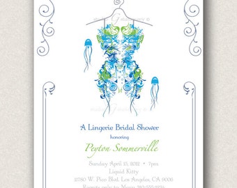 Ocean Sea Nautical Lingerie Bridal Shower Bachelorette Party Invitations -PRINTED INVITATIONS - Sold in packs of 10 includes envelope