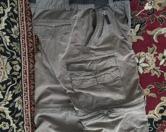 Pantaloni cargo Y2K con cerniera e effetto used