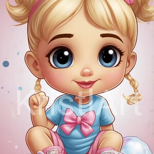 Illustrazione di una ragazza con occhi azzurri e fiocco rosa, Download digitale