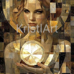 Ritratto donna astratto, Opera d'arte digitale, Arte unica di donna in stile mosaico, Arte murale, Arte astratta  stampabile
