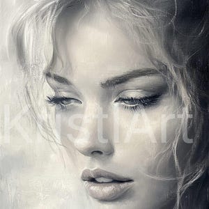 Ritratto di donna  astratto in bianco e nero, Arte del viso di donna, Download digitale, Altissima definizione 300 DPI, Arte della parete