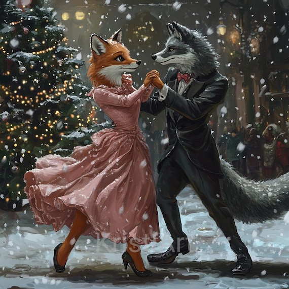 Red fox and gray wolf on New Year's Eve.