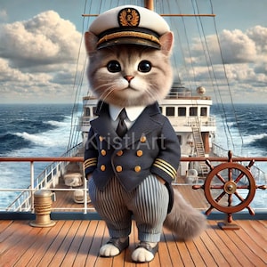 Simpatico capitano gatto , Elegante immagine digitale,  Magia dell'arte  generata  dell'intelligenza artificiale ,Adorabile gatto