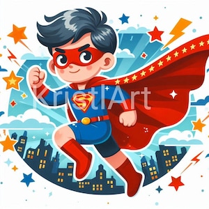 Pacchetto clipart di ragazzo supereroe, Immagine  stampabile, Ragazzo   supereroe, Download digitale