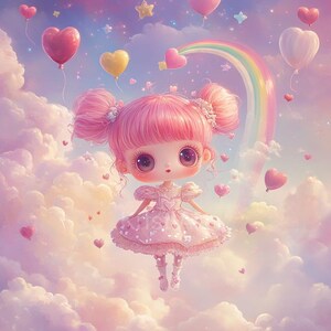 Una ragazza  con i capelli rosa e gli occhi grandi.