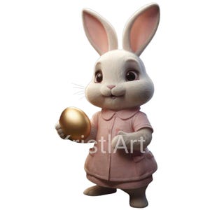 7 clipart di coniglietto con uovo d'oro, Clipart di Pasqua, Clipart stampabile, PNG di alta qualità, Download digitale