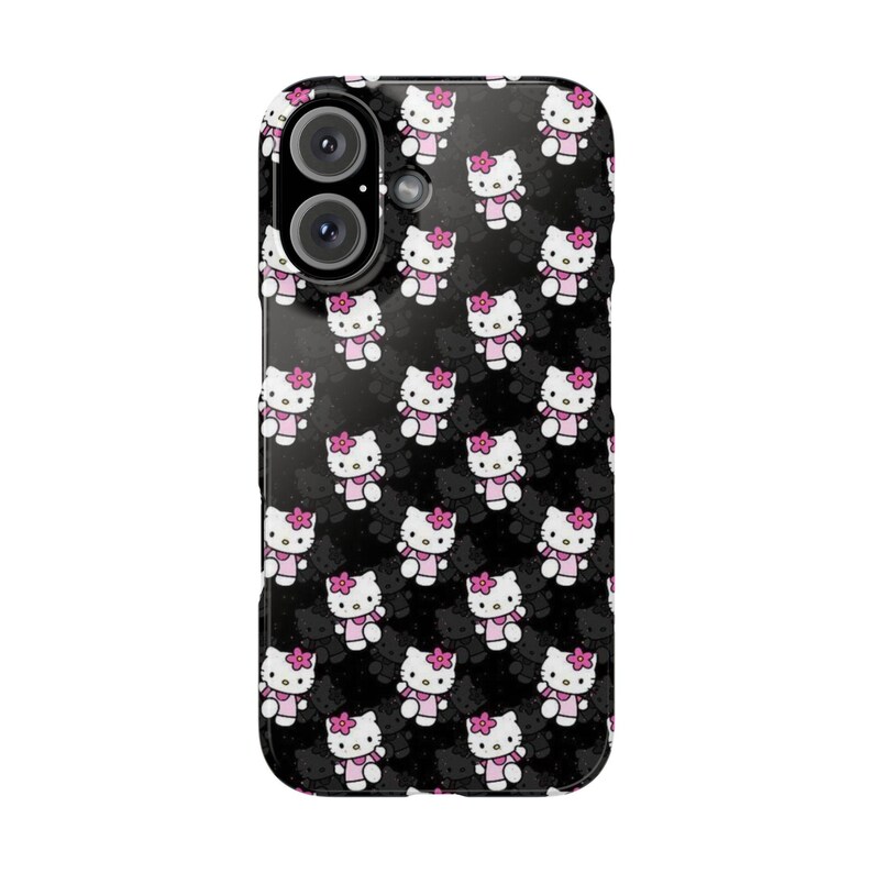 Funda delgada negra de Hello Kitty: diseño de gato kawaii, funda protectora para iPhone, Samsung, Huawei, Google Pixel, tecnología divertida. imagen 5