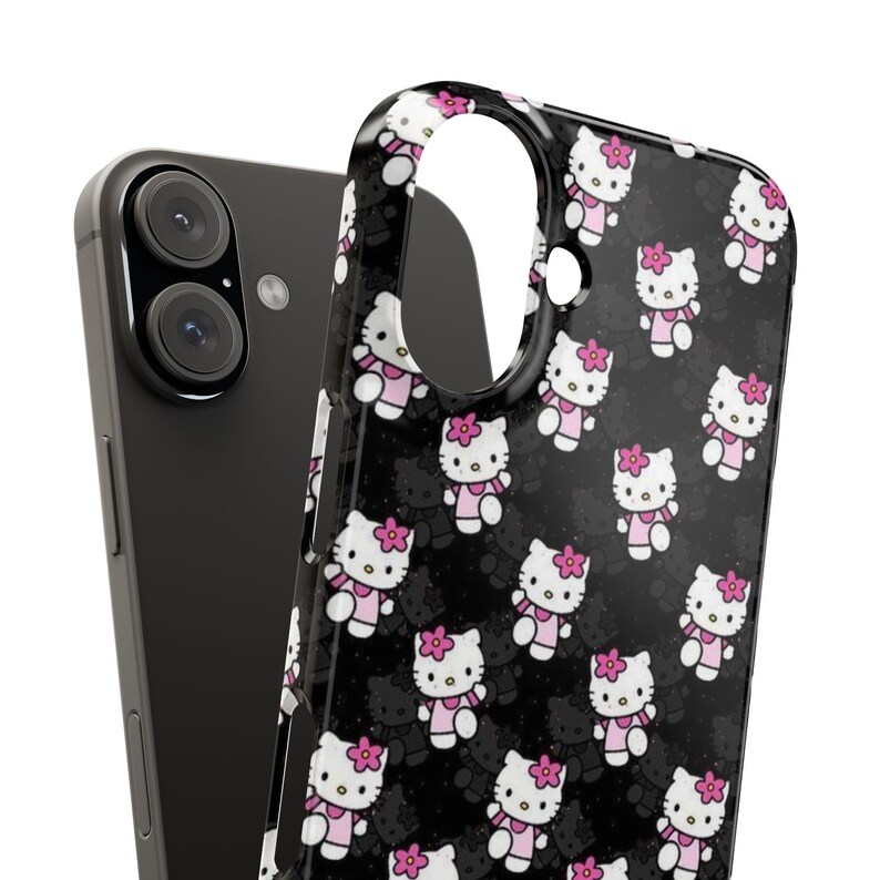 Funda delgada negra de Hello Kitty: diseño de gato kawaii, funda protectora para iPhone, Samsung, Huawei, Google Pixel, tecnología divertida. imagen 4